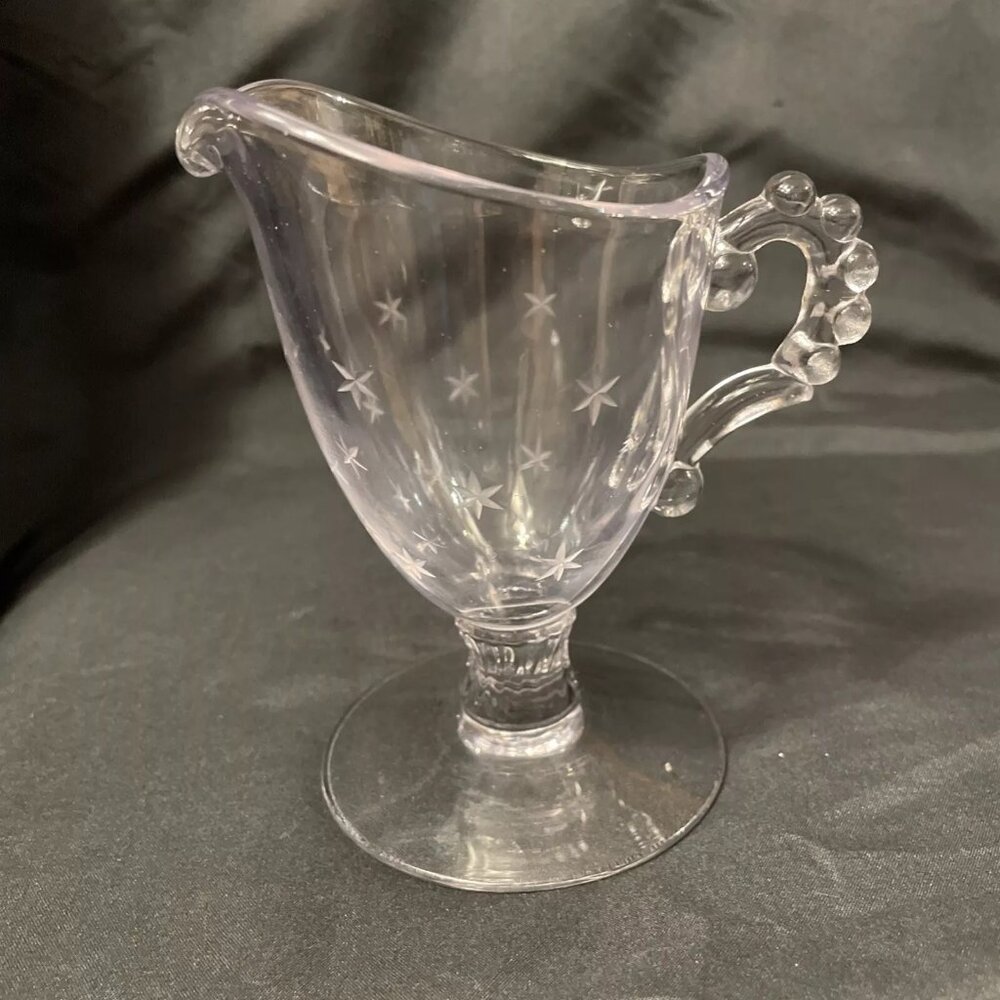 Imperial Candlewick Etched 6 Point Star Starlight Creamer 5" Bubble Handle